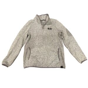 LL Bean Heathered Gray Fleece Snap Neck Pullover Sweater M Reg